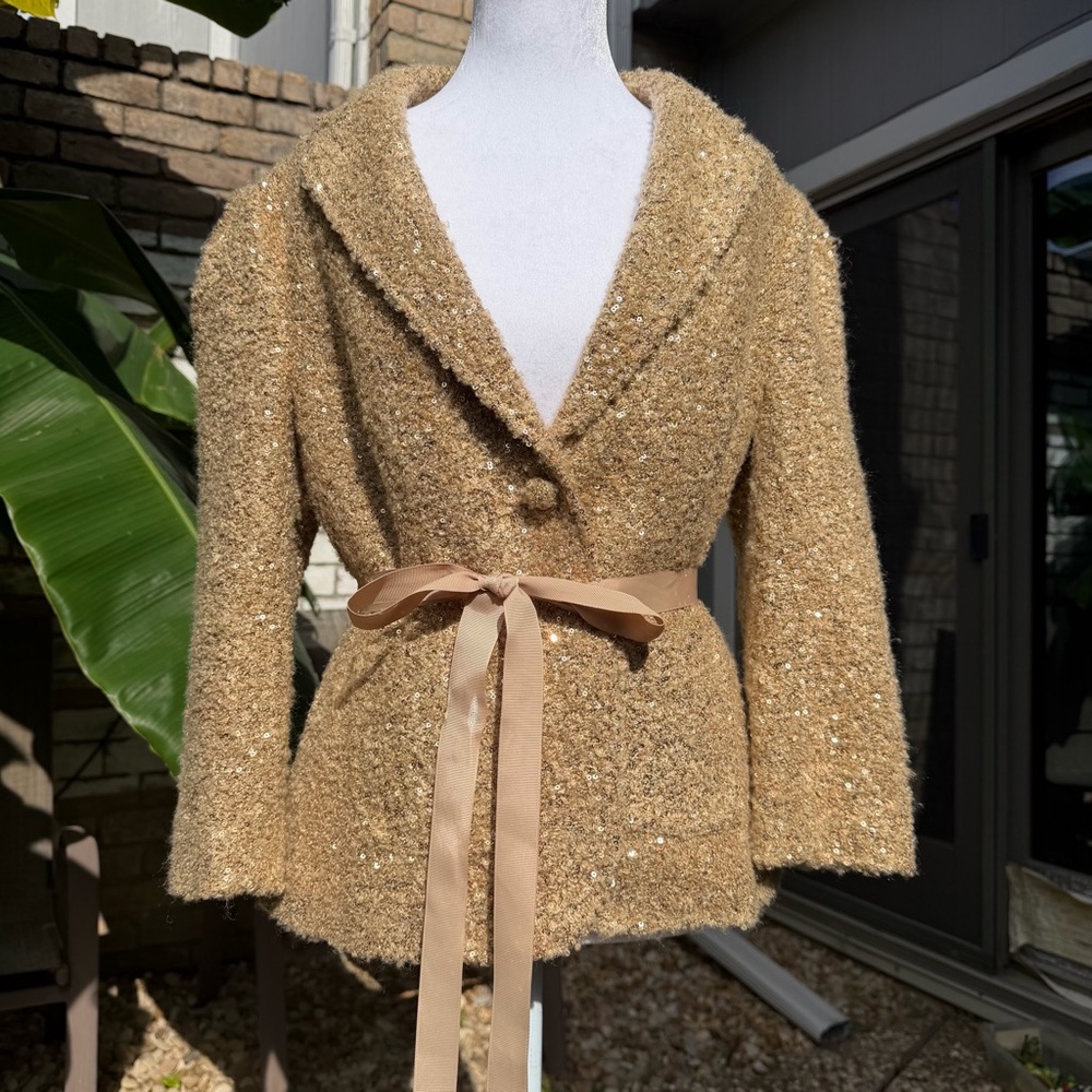 stunning 90s VTG gold sequin belted evening jacket size L